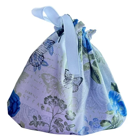 Hand Crafted Floral Butterfly Reusable Fabric Gift Bag Drawstring Eco Friendly - Picture 4 of 7